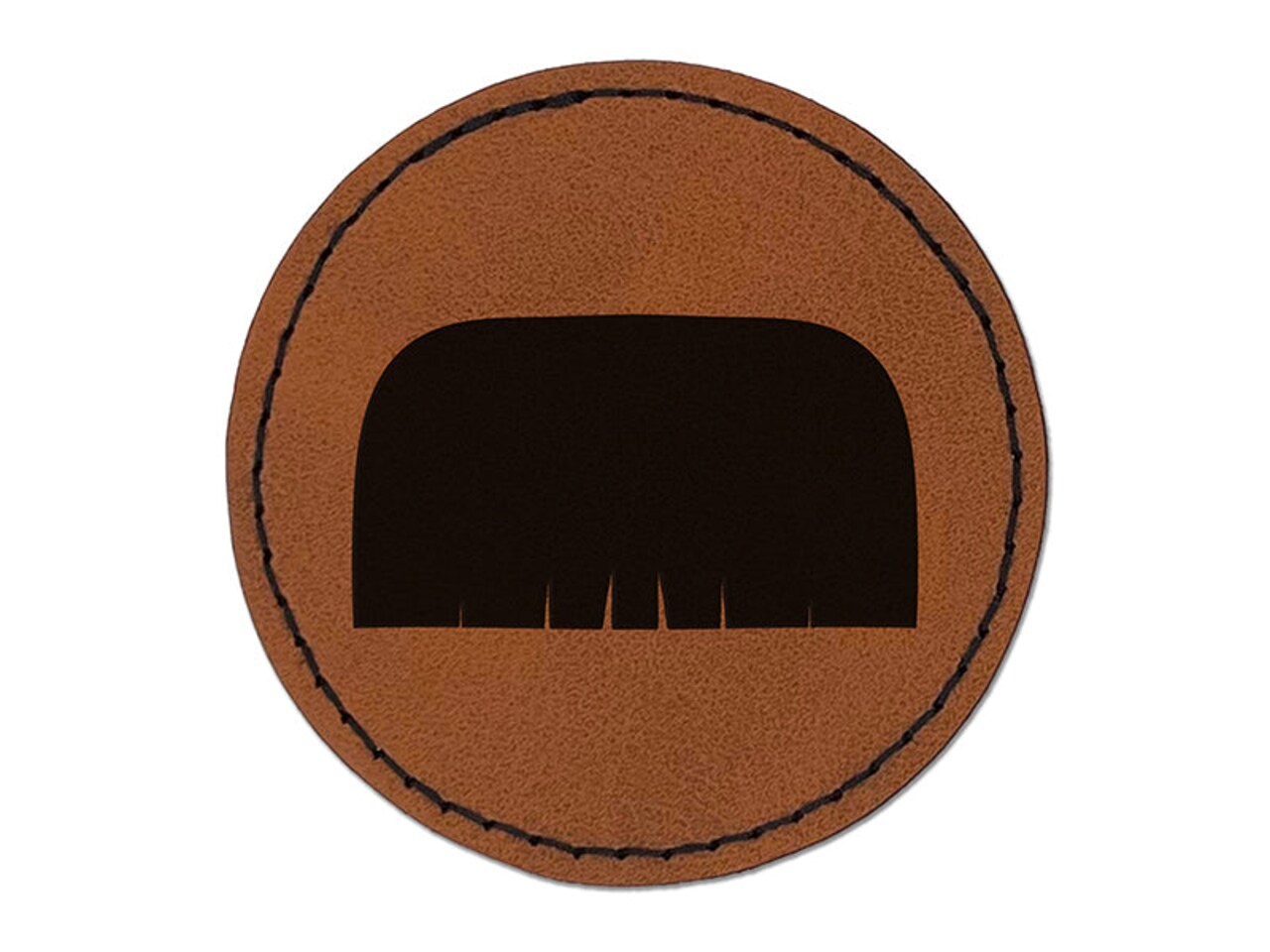Toothbrush Mustache Moustache Silhouette Round Iron-On Engraved Faux Leather Patch Applique - 2.5"